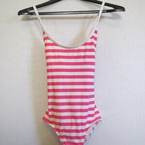 DKNY pink & white striped one-piece swimsuit